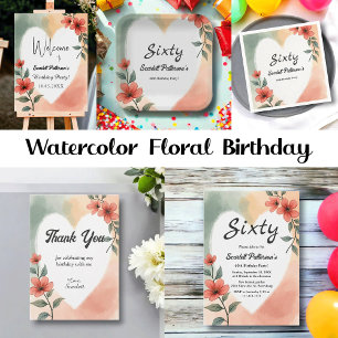 Romantic Watercolor Floral Dusty Birthday Welcome Foam Board