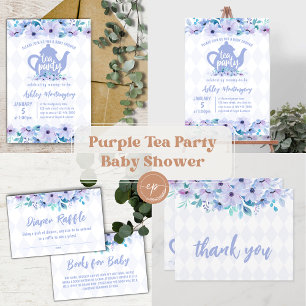 Tea Party Purple Watercolor Baby Shower Banner