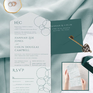 Elegant Modern Bubbles Geometric Gray & Dark Teal All In One Invitation
