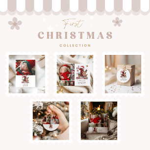2 Photo Plaid Reindeer First Christmas Holiday Card