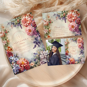 Photo Boho Wildflower Meadow Graduation  Invitation