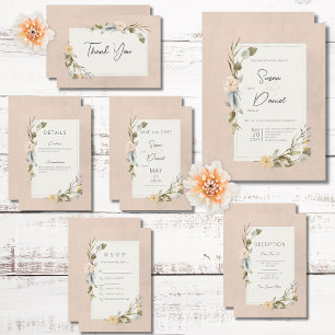 Dried Boho Floral Frame Blush Wedding Invitation