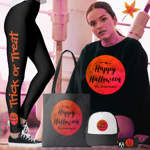 Custom Orange and Black Full Moon Happy Halloween Hoodie