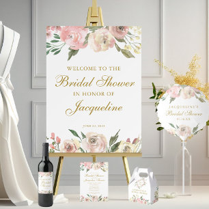 Elegant Blush Pink Ivory Gold Floral Bridal Shower Foam Board