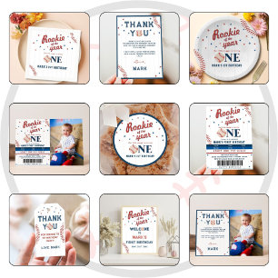 Rookie of the Year Baseball 1st Birthday Photo Invitation
