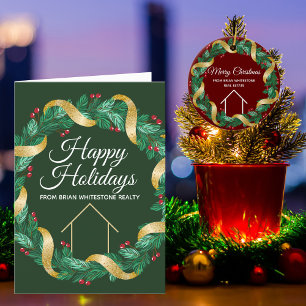 Custom Real Estate Company Happy Holidays Green Holiday Card