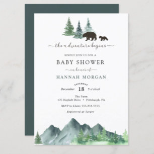Adventure Begins Bear Baby Shower by Mail Invitation