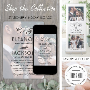 Stylish Deco Typography & Monogram 2 Photo Wedding Invitation