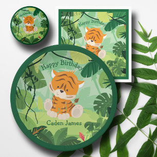 Cute Tiger Custom Kids Safari Birthday Party Boy Paper Plates
