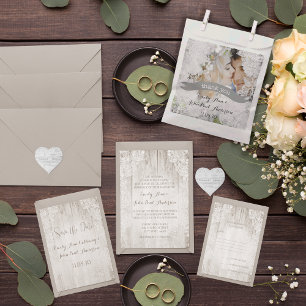 Rustic Country Faux Lace Barn Wood Wedding Invitation