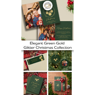 Elegant Green Gold Glitter Wreath Merry Christmas Wrapping Paper