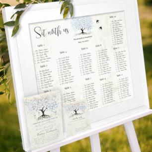 Moody Blue Gray Silver Heart Leaf Tree Wedding Invitation