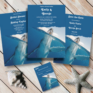 Navy Blue Nautical Ocean Whale Beach Bridal Shower Invitation