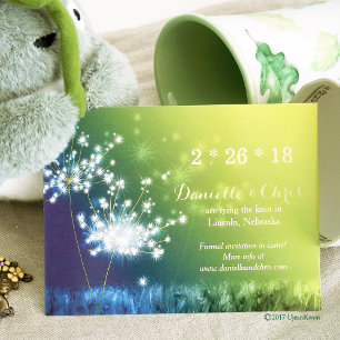 Glam Dandelions Blue Green Ombre Wedding Invitation