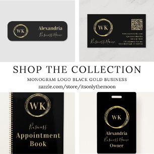 Custom Monogram Black Gold Employee Name Badge