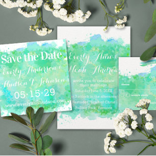 Modern Simple Abstract Blue and Mint Wedding Invitation