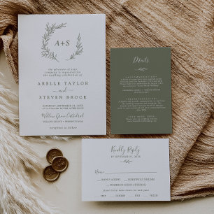 Minimal Leaf   Olive Green Menu Choice RSVP Card
