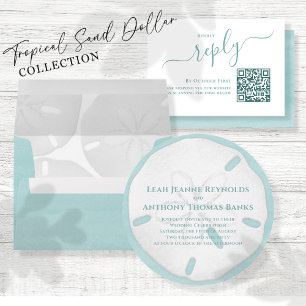 Beach Wedding Menu Turquoise Sand Dollar Invitation
