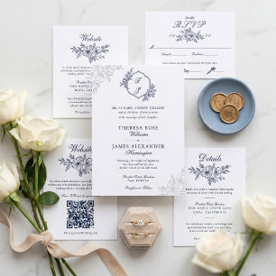 Luxury Floral Botanical Wedding Monogram Crest Letterpress Invitation
