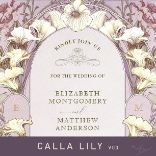 Calla Lily Rose Gold Foil Wedding Invitation Mucha Foil Invitation