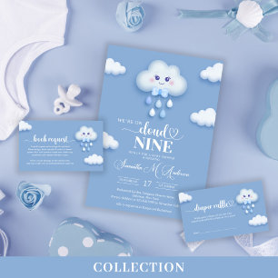 Soft pastel blue cloud 9 boy baby shower  square sticker