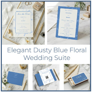 Minimalist Elegant Dusty Blue Floral Wedding Envelope