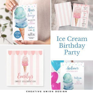 Blue Ice Cream Birthday Party Welcome Sign