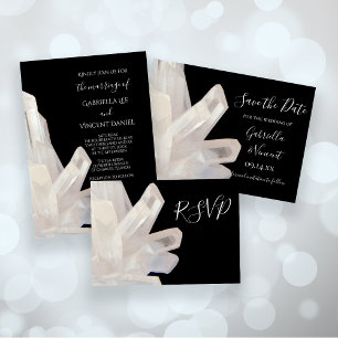 White Crystals on Black Wedding RSVP Reply Card