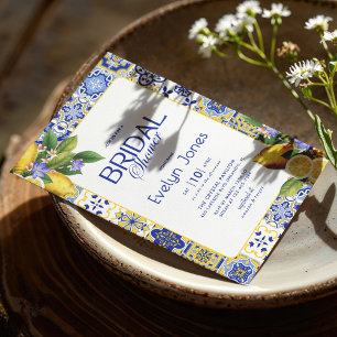 Italian Mosaic Blue Tile Lemons Bridal Shower Mini Candle Favors