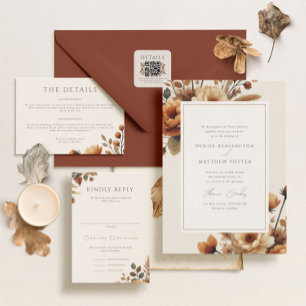 Hazelwood Fall Watercolor Floral Wedding Invitation