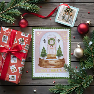 Joyful Family Photos Fun Postage Stamps Collage Tri-Fold Holiday Card