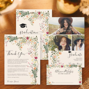 Bohemian meadow wild flowers spring graduation thank you card