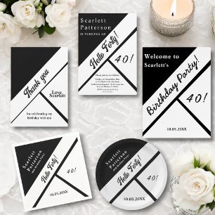 Elegant Chic Black And White Modern 40th Birthday Napkins