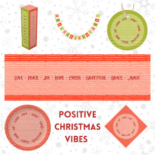 Red and Green Positive Christmas Vibes Christmas Ceramic Ornament
