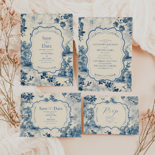 Victorian Dusty Blue French Toile Wedding Save The Date