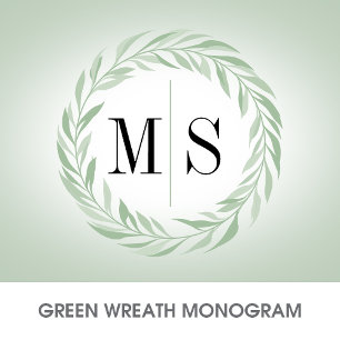 Chinese Green Wreath Monogram Wedding Invitation