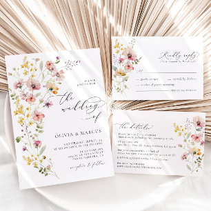 Boho Spring Colorful Wildflower Wedding RSVP Card