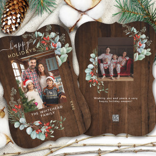 Arch Greenery Merry Christmas Photo Cherry Wood Foil Holiday Card