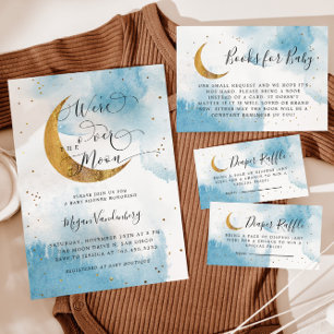 Over the Moon boy and girl twins Baby Shower Invitation