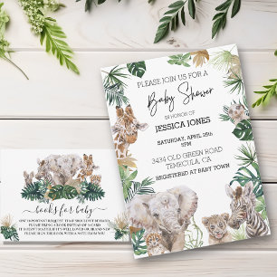 Jungle Safari African baby Animals Tropical Leaves Invitation