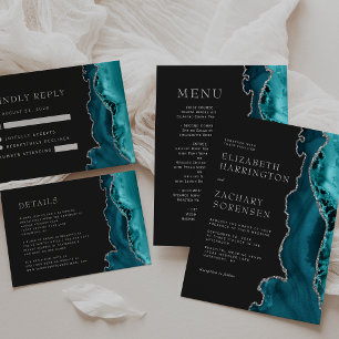 Teal Blue Silver Agate Wedding Invitation