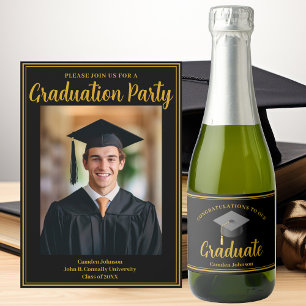 Gold Black Graduation Party Formal Graduate Mini Sparkling Wine Label