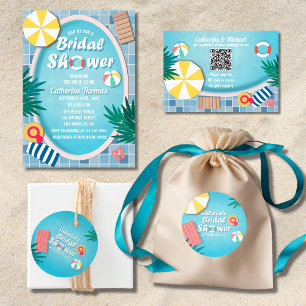 Pool Party Summer Bridal Shower QR Code Registry Enclosure Card