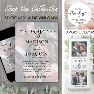 Simple Stylish Script Initials 2 Photo Wedding Invitation