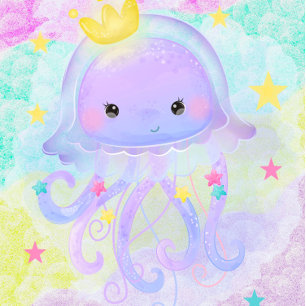 Cute Purple Princess Jellyfish Girl Baby Shower Invitation