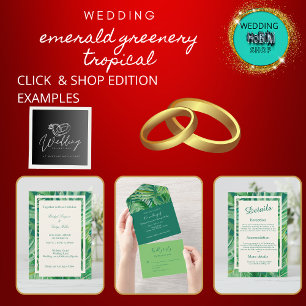 emerald greenery tropical wedding invitation