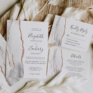Modern Gray Rose Gold Agate Wedding Invitation