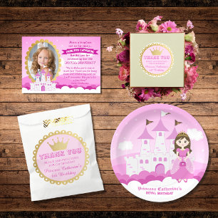 Pink Royal Princess Castle Girl Birthday Foil Invitation