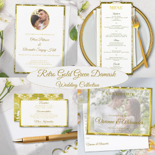 Gold Green Damask Wedding Envelope Liner