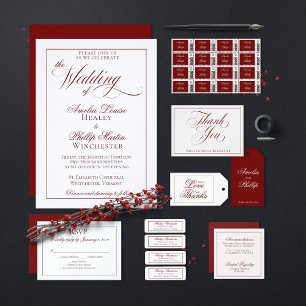 Elegant Garnet Red and White Wedding Invitation